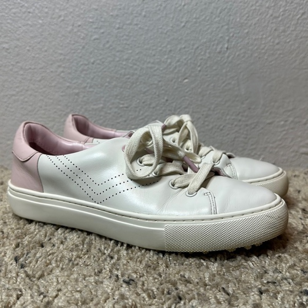 Tory Burch White and Light Pink Leather Sneakers